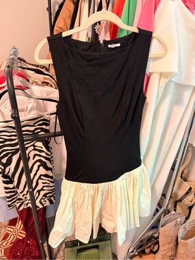 Tularosa Black Dress with Cream Ruffle Hem